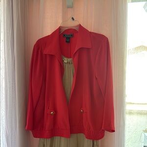 Vibrant Red Blazer with Long Sleeves and Smooth Fabric